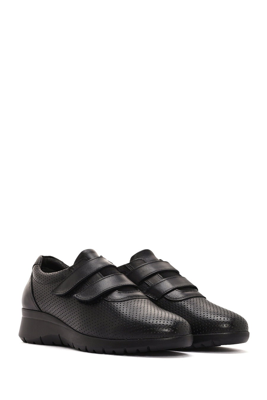 Women's Black Thick Heeled Leather Comfort Shoes