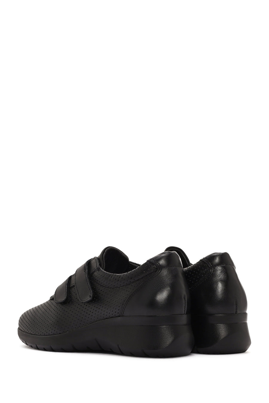 Women's Black Thick Heeled Leather Comfort Shoes