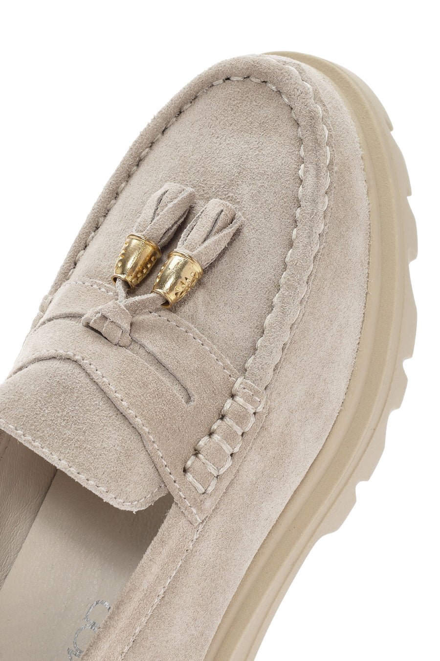 Women's Beige Suede Leather Masculine Loafer