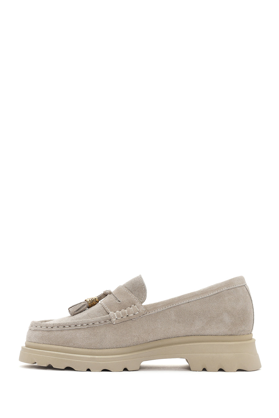Women's Beige Suede Leather Masculine Loafer