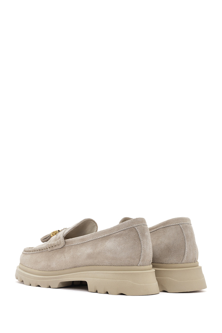 Women's Beige Suede Leather Masculine Loafer