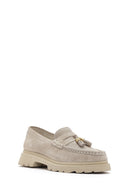 Women's Beige Suede Leather Masculine Loafer | Derimod