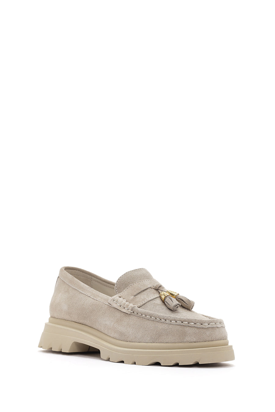 Women's Beige Suede Leather Masculine Loafer