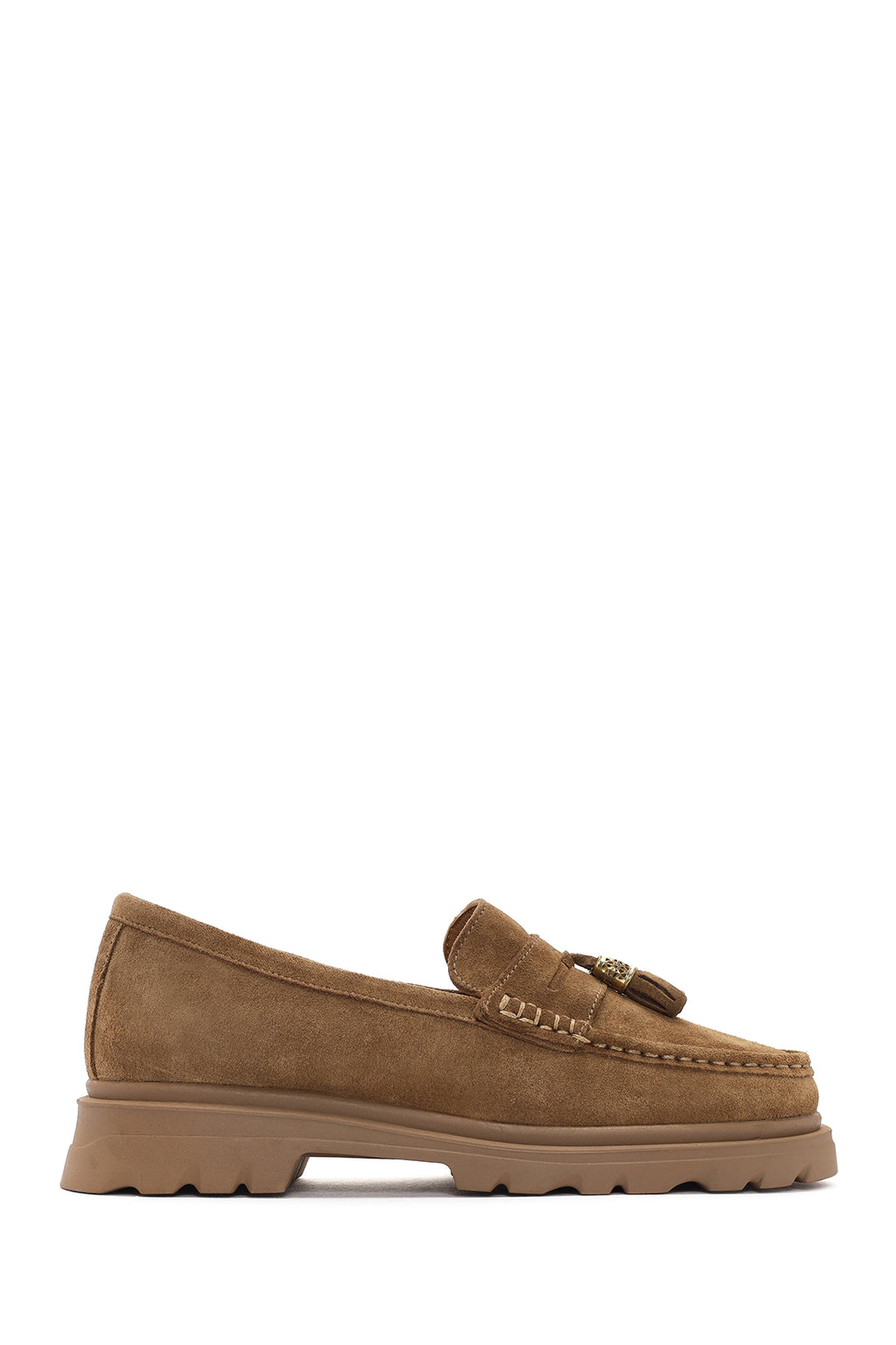 Kadın Taba Süet Deri Maskülen Loafer