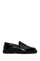 Women's Black Patent Leather Masculine Loafer | Derimod