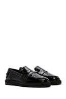 Women's Black Patent Leather Masculine Loafer | Derimod