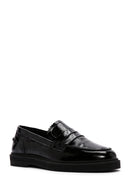 Women's Black Patent Leather Masculine Loafer | Derimod