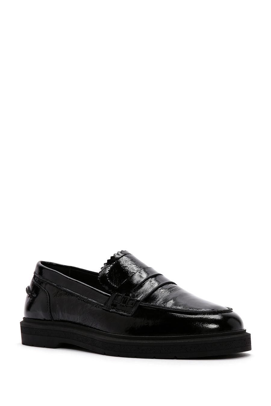 Women's Black Patent Leather Masculine Loafer