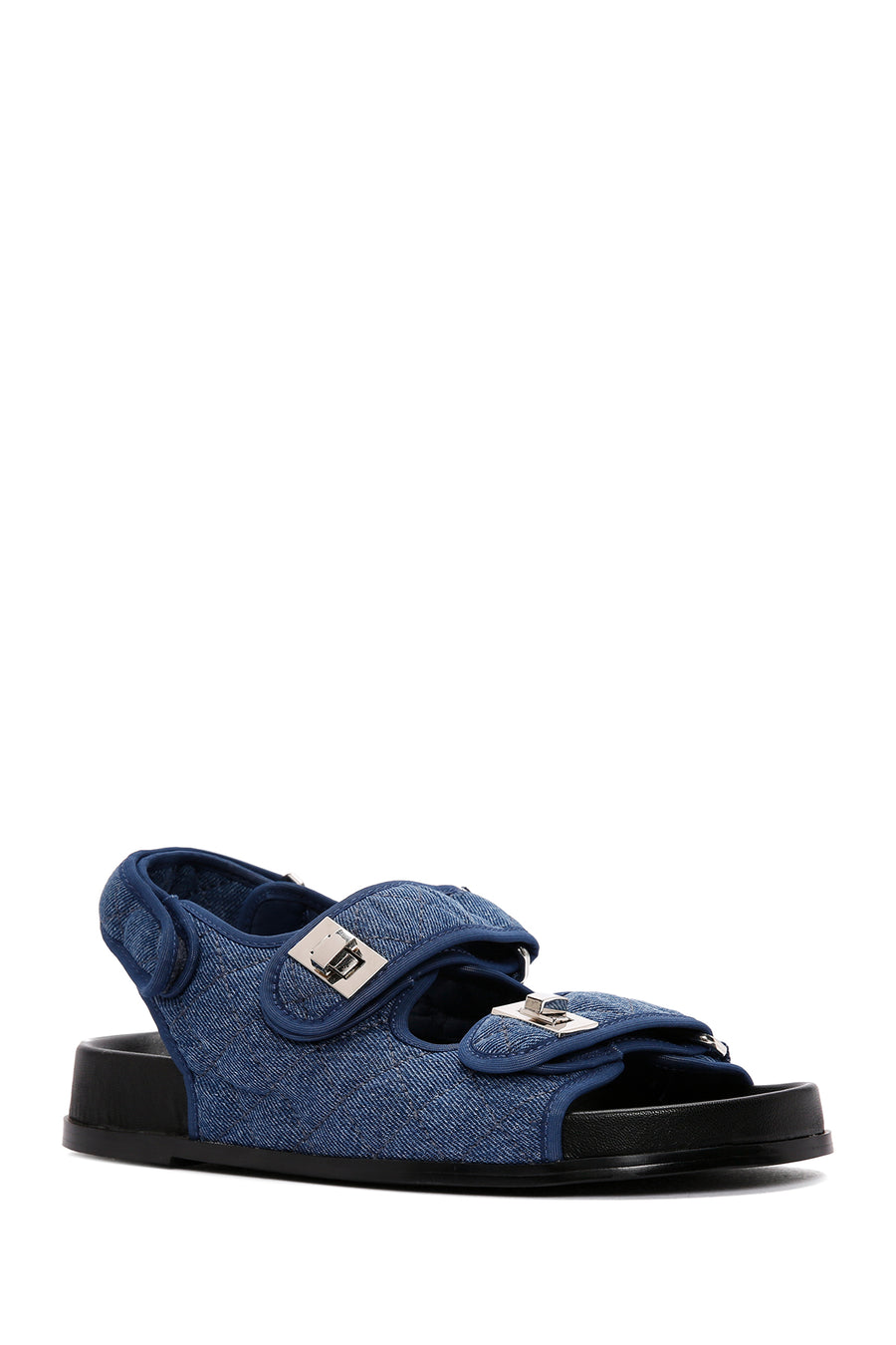 Kadın Mavi Bilekten Bantlı Jean Kumaş Sandalet