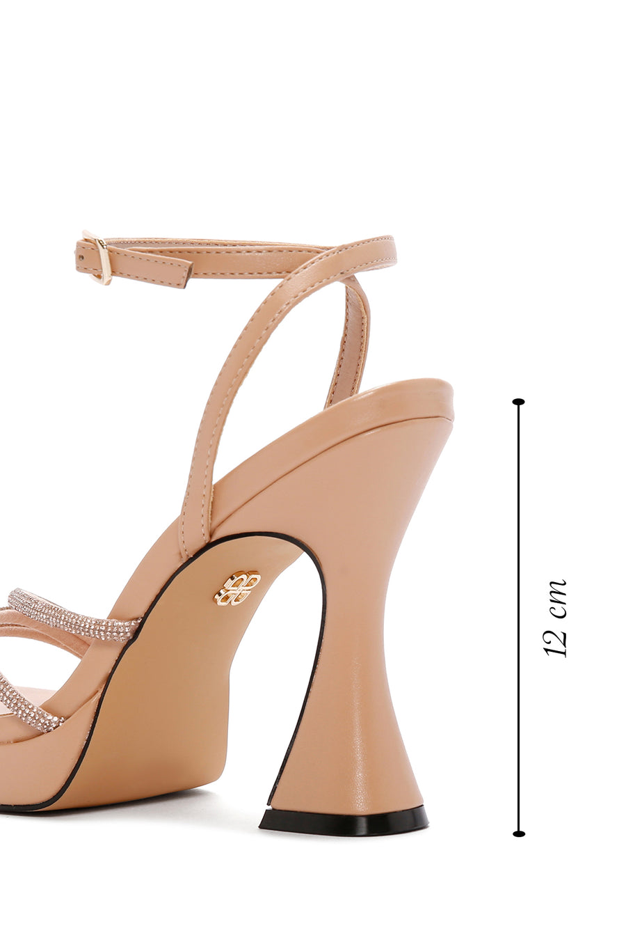 Women's Beige Ankle Strap Stone High Heel Sandals