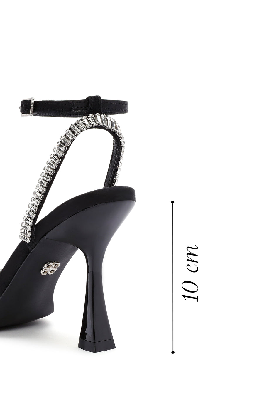 Women's Black Ankle Strap Jeweled Thin Heel Sandals