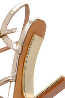 Women's Gold Ankle Strap Metallic Heeled Sandals | Derimod