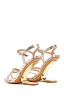 Women's Gold Ankle Strap Metallic Heeled Sandals | Derimod