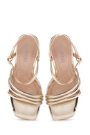 Women's Gold Ankle Strap Metallic Heeled Sandals | Derimod