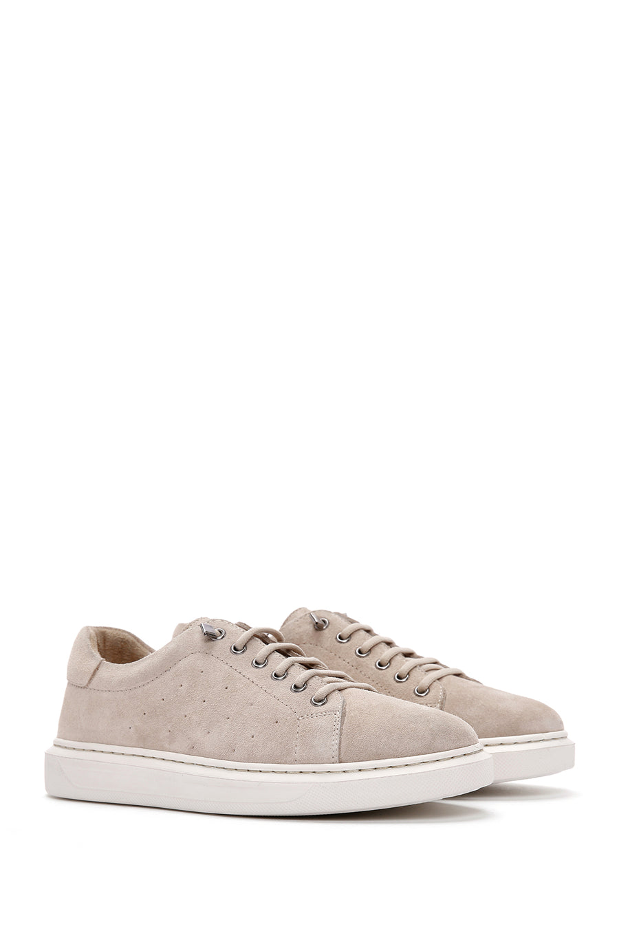 Women's Beige Lace-Up Suede Leather Sneaker