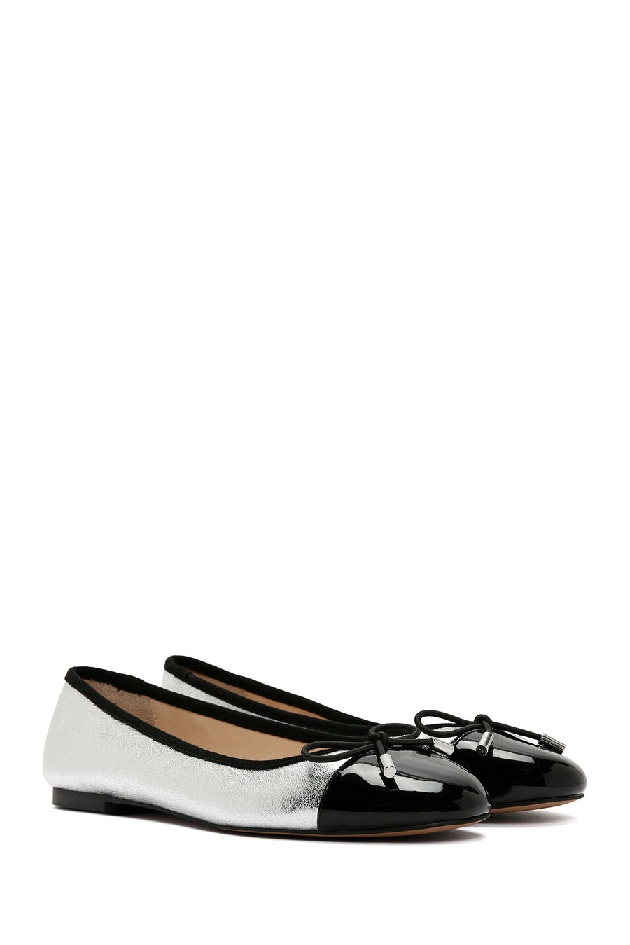 Women's Silver Buckle Detailed Leather Ballerinas