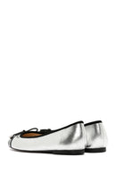 Women's Silver Buckle Detailed Leather Ballerinas | Derimod