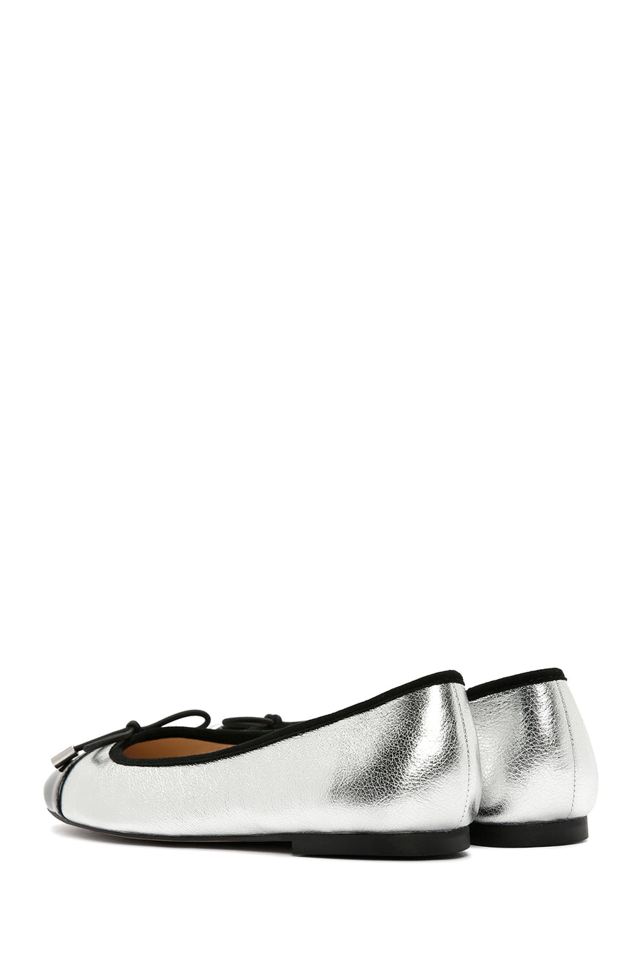 Women's Silver Buckle Detailed Leather Ballerinas