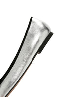 Women's Silver Buckle Detailed Leather Ballerinas | Derimod