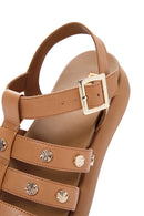 Women's Tan Ankle Strap Thick Soled Leather Sandals | Derimod