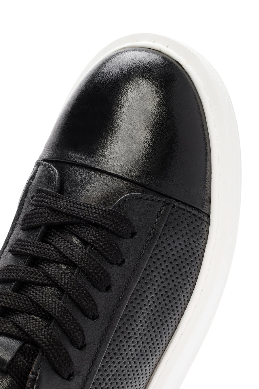Erkek Siyah Bağcıklı Deri Sneaker