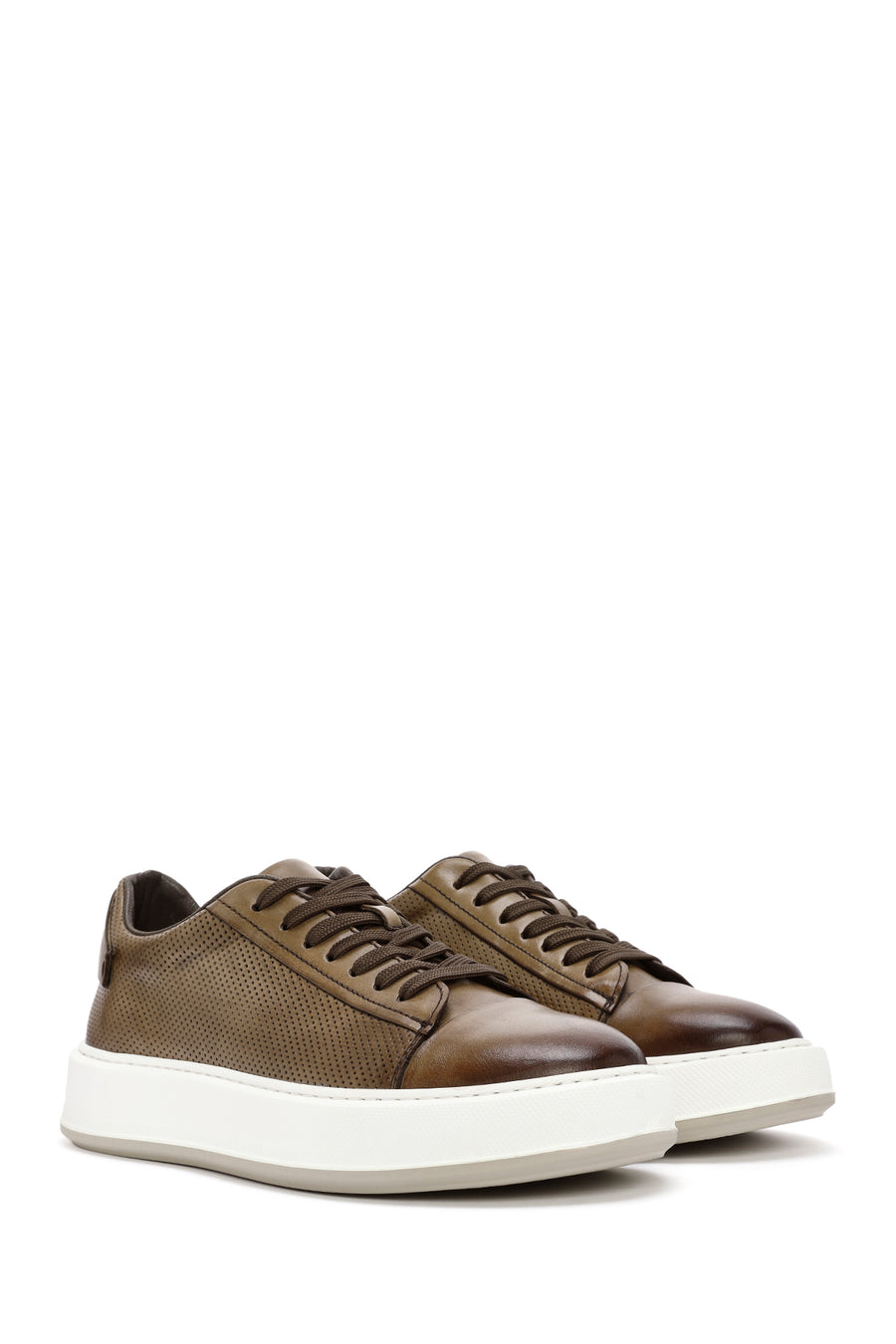 Erkek Taba Bağcıklı Deri Sneaker