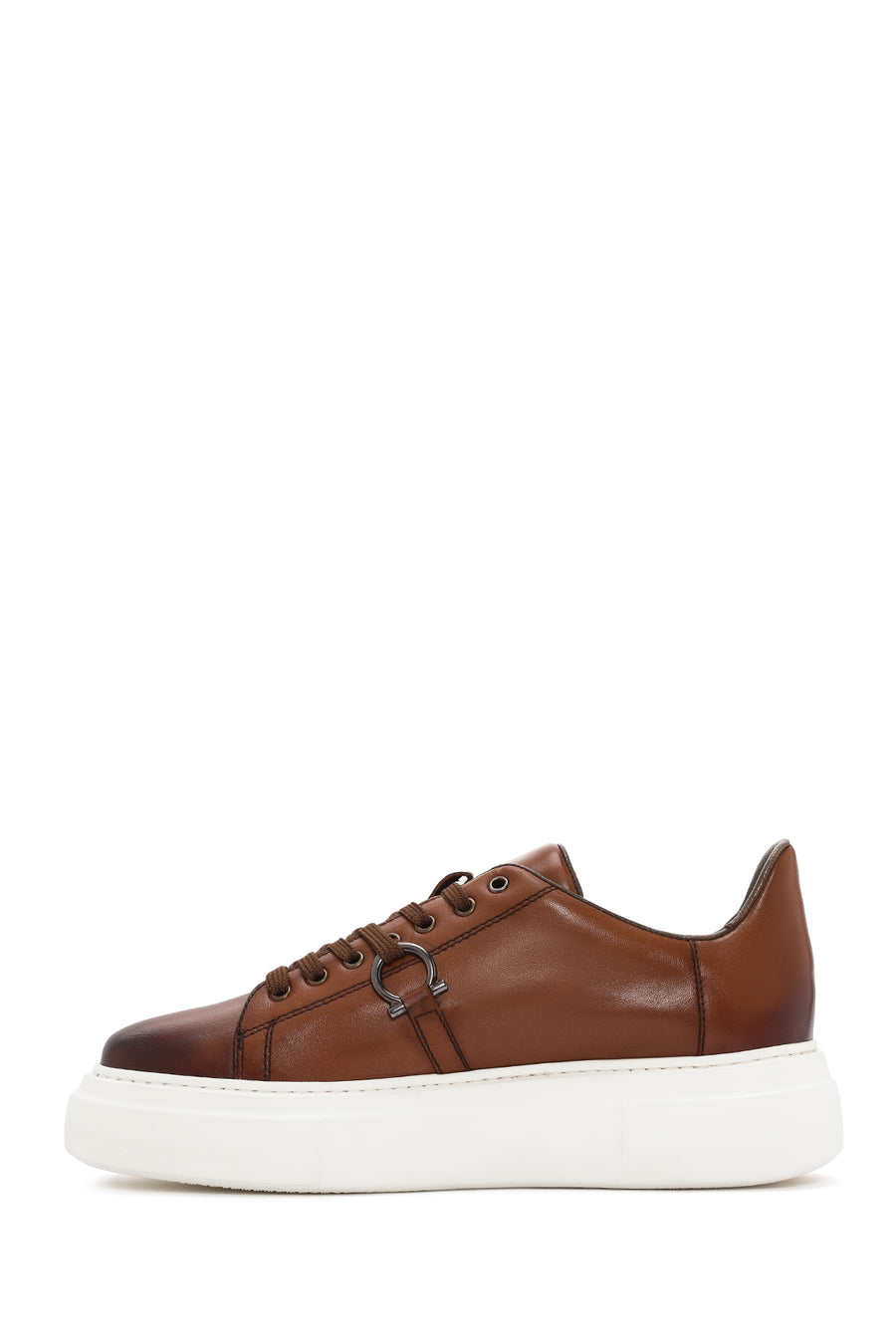 Erkek Taba Bağcıklı Kalın Tabanlı Deri Sneaker