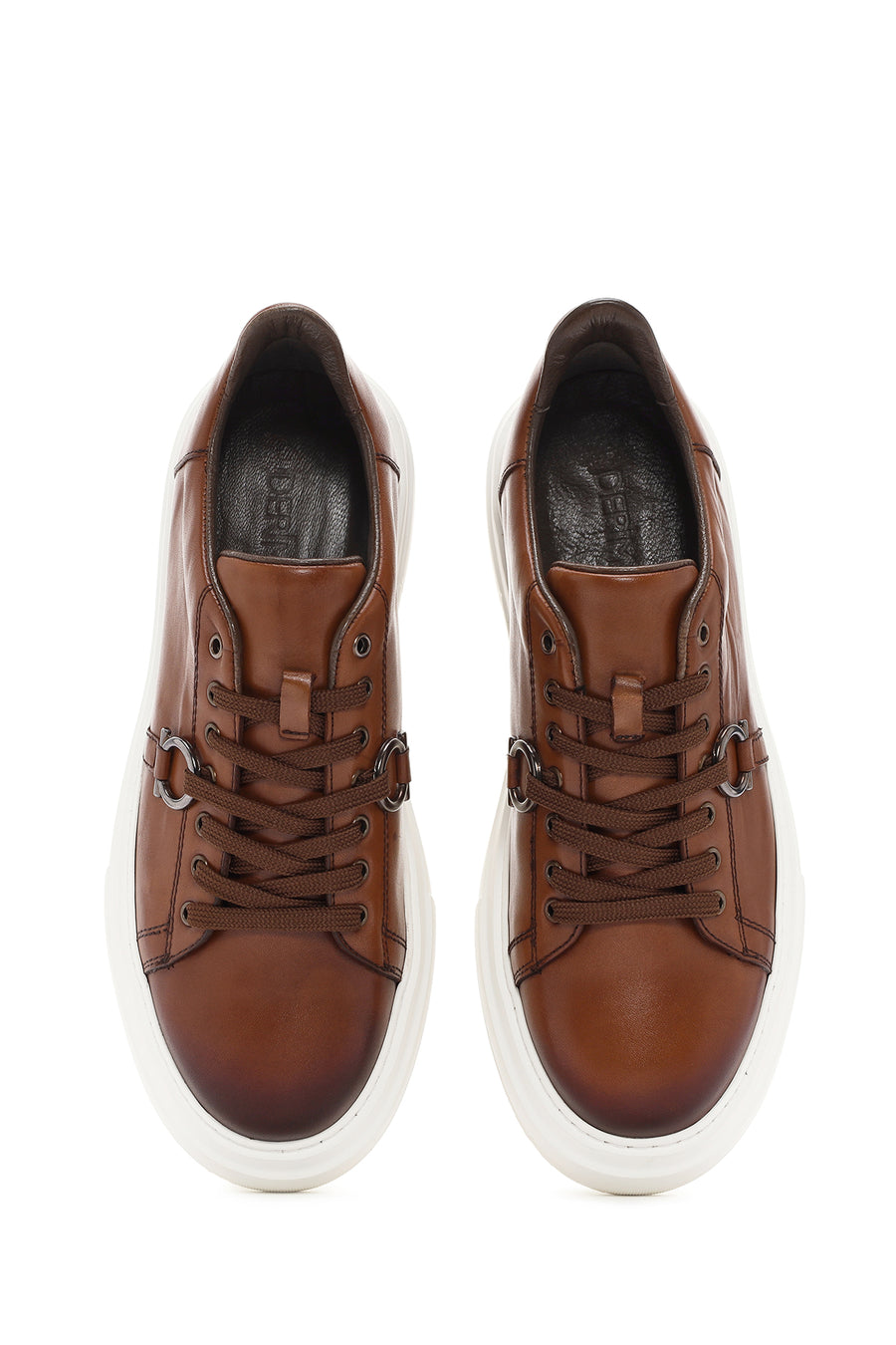 Erkek Taba Bağcıklı Kalın Tabanlı Deri Sneaker