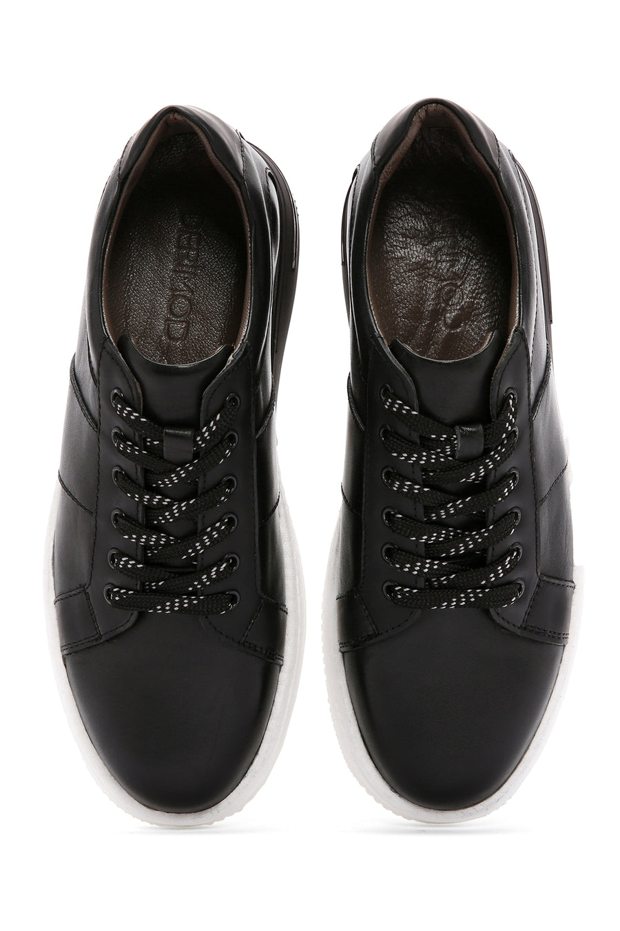 Erkek Siyah Kalın Tabanlı Bağcıklı Deri Sneaker