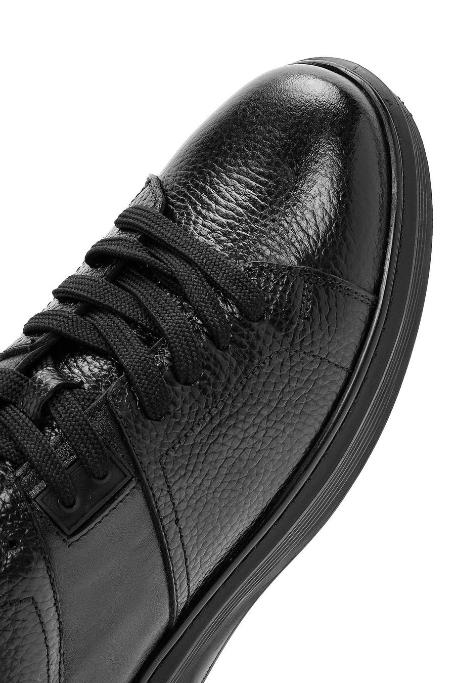 Erkek Siyah Bağcıklı Deri Sneaker