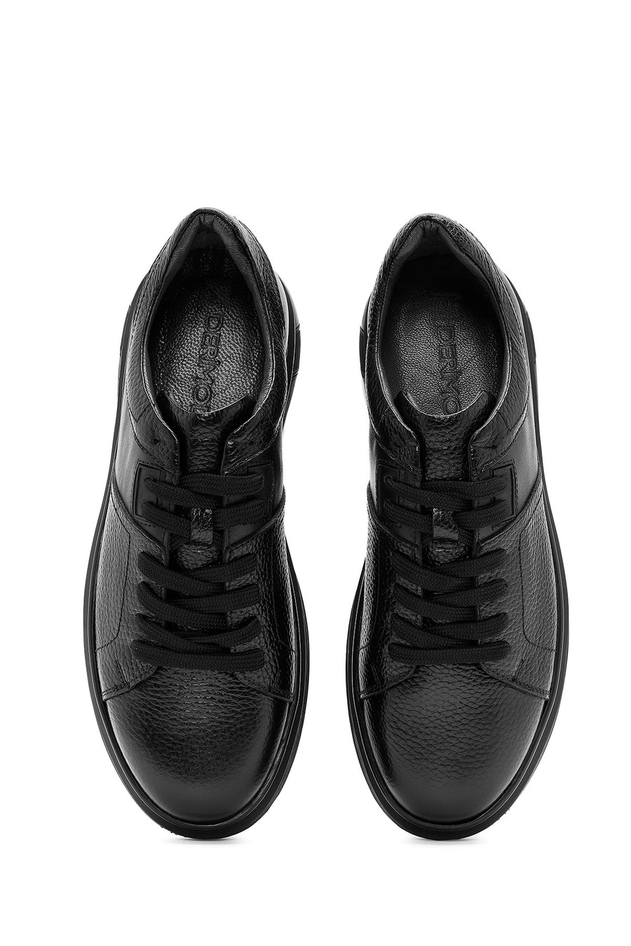 Erkek Siyah Bağcıklı Deri Sneaker