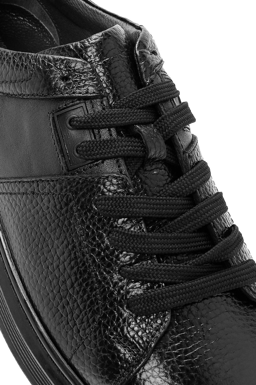Erkek Siyah Bağcıklı Deri Sneaker