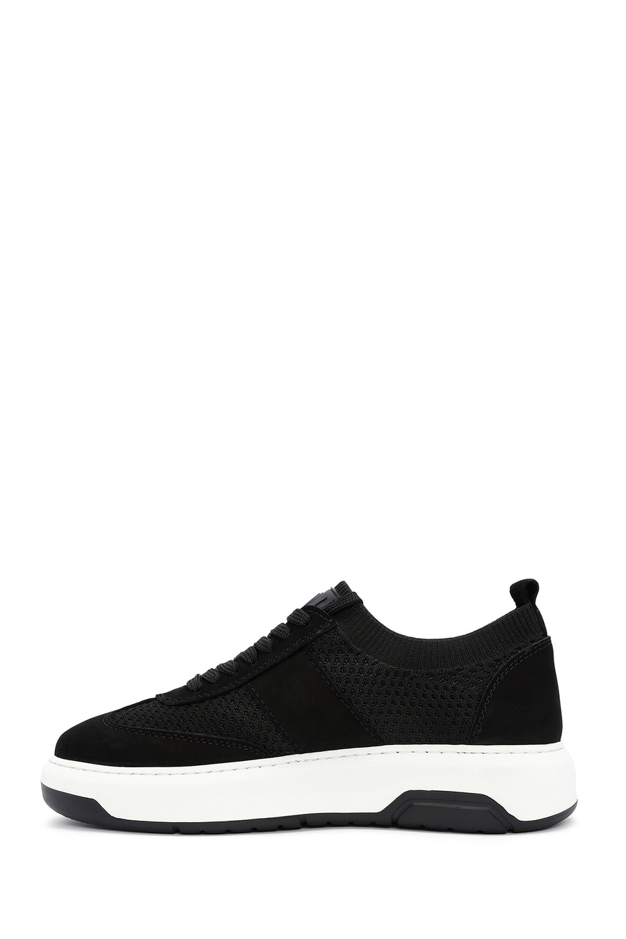 Erkek Siyah Deri Detaylı Bağcıklı Kumaş Sneaker