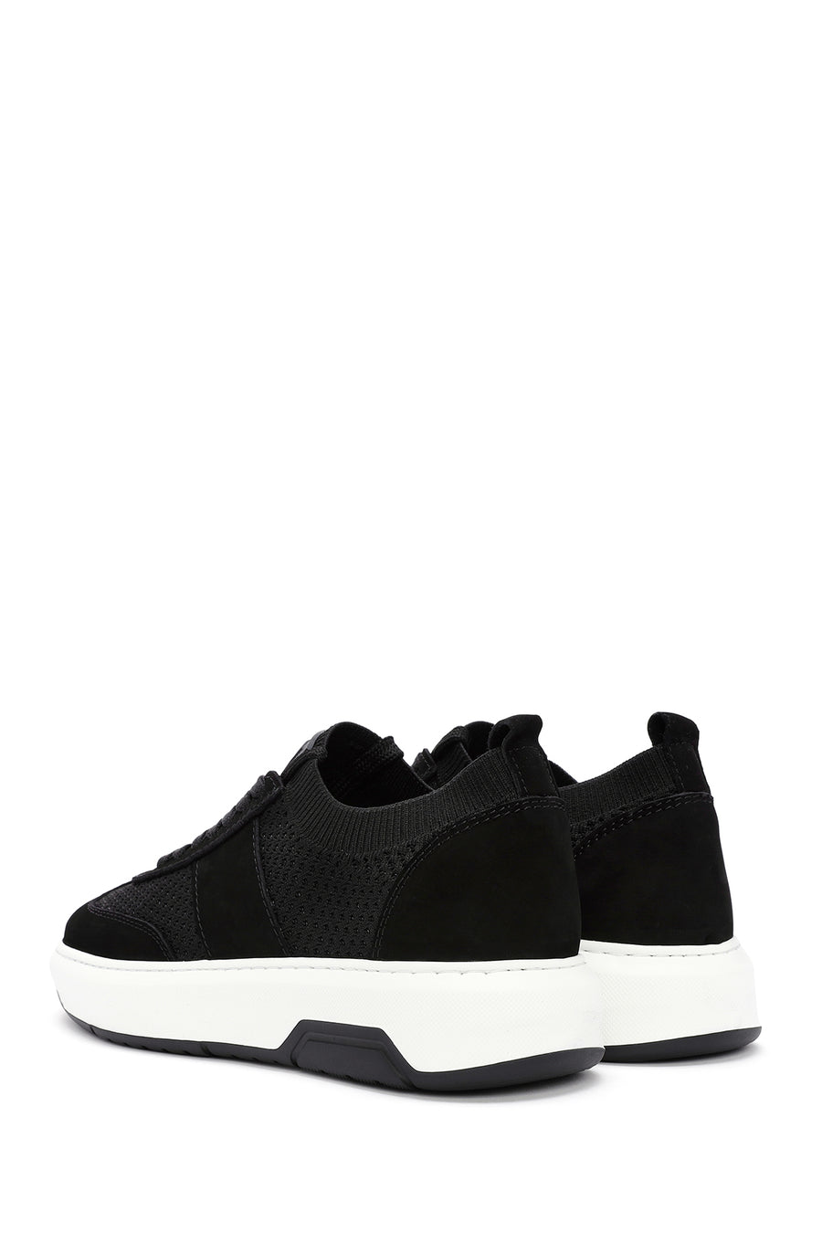 Erkek Siyah Deri Detaylı Bağcıklı Kumaş Sneaker