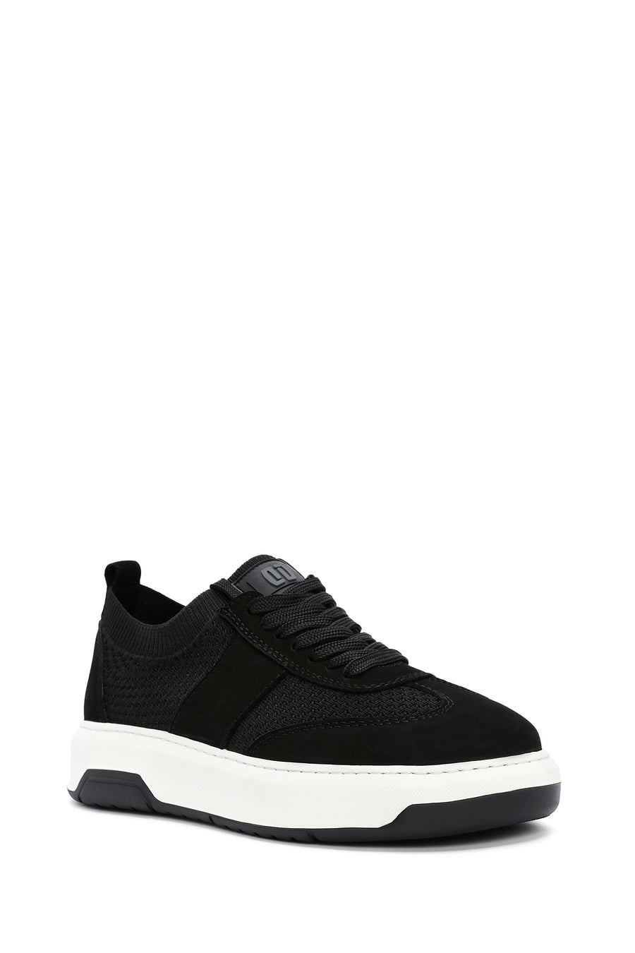 Erkek Siyah Deri Detaylı Bağcıklı Kumaş Sneaker