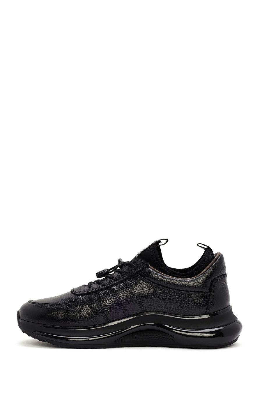Erkek Siyah Bağcıklı Kalın Tabanlı Deri Sneaker