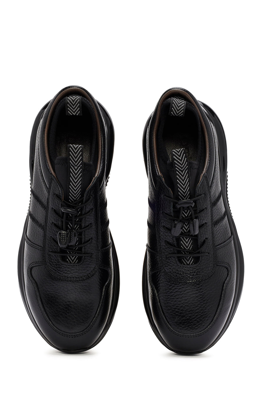 Erkek Siyah Bağcıklı Kalın Tabanlı Deri Sneaker