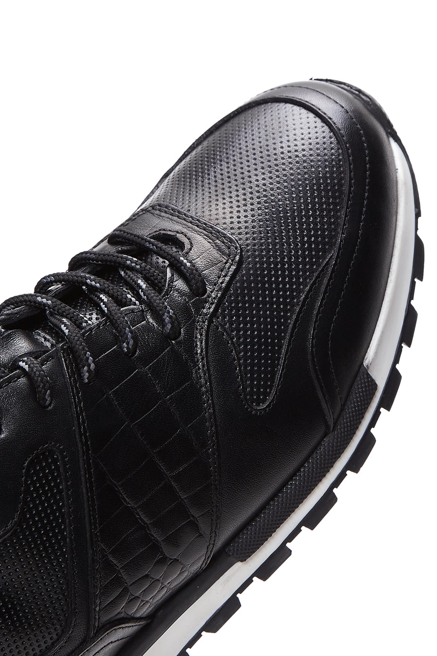 Erkek Siyah Bağcıklı Deri Casual Sneaker