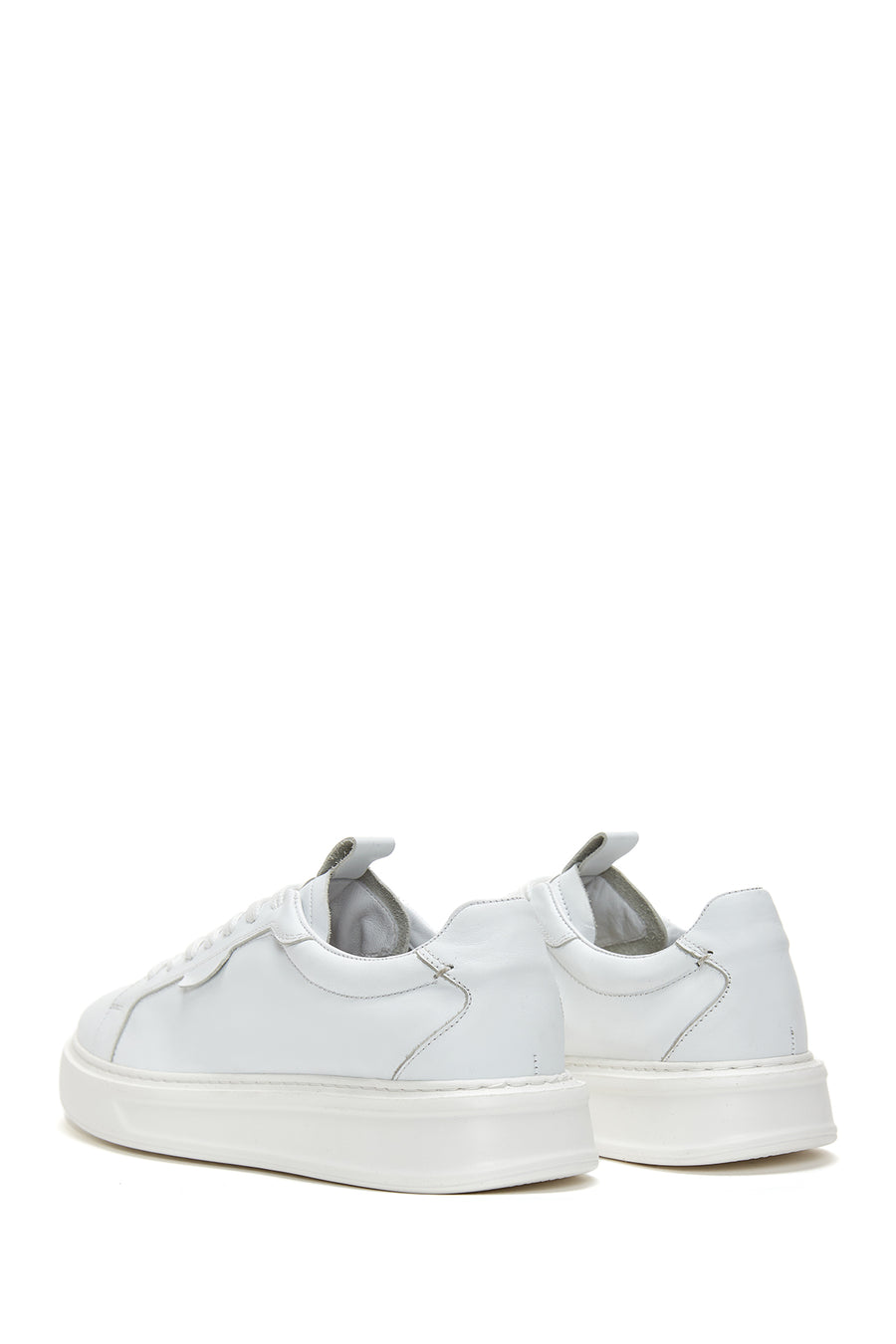 Erkek Beyaz Bağcıklı Deri Sneaker