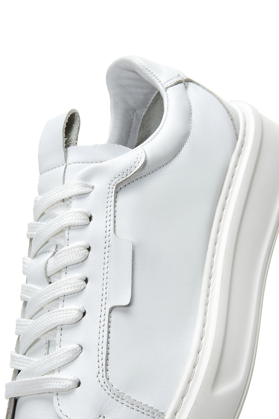Erkek Beyaz Bağcıklı Deri Sneaker