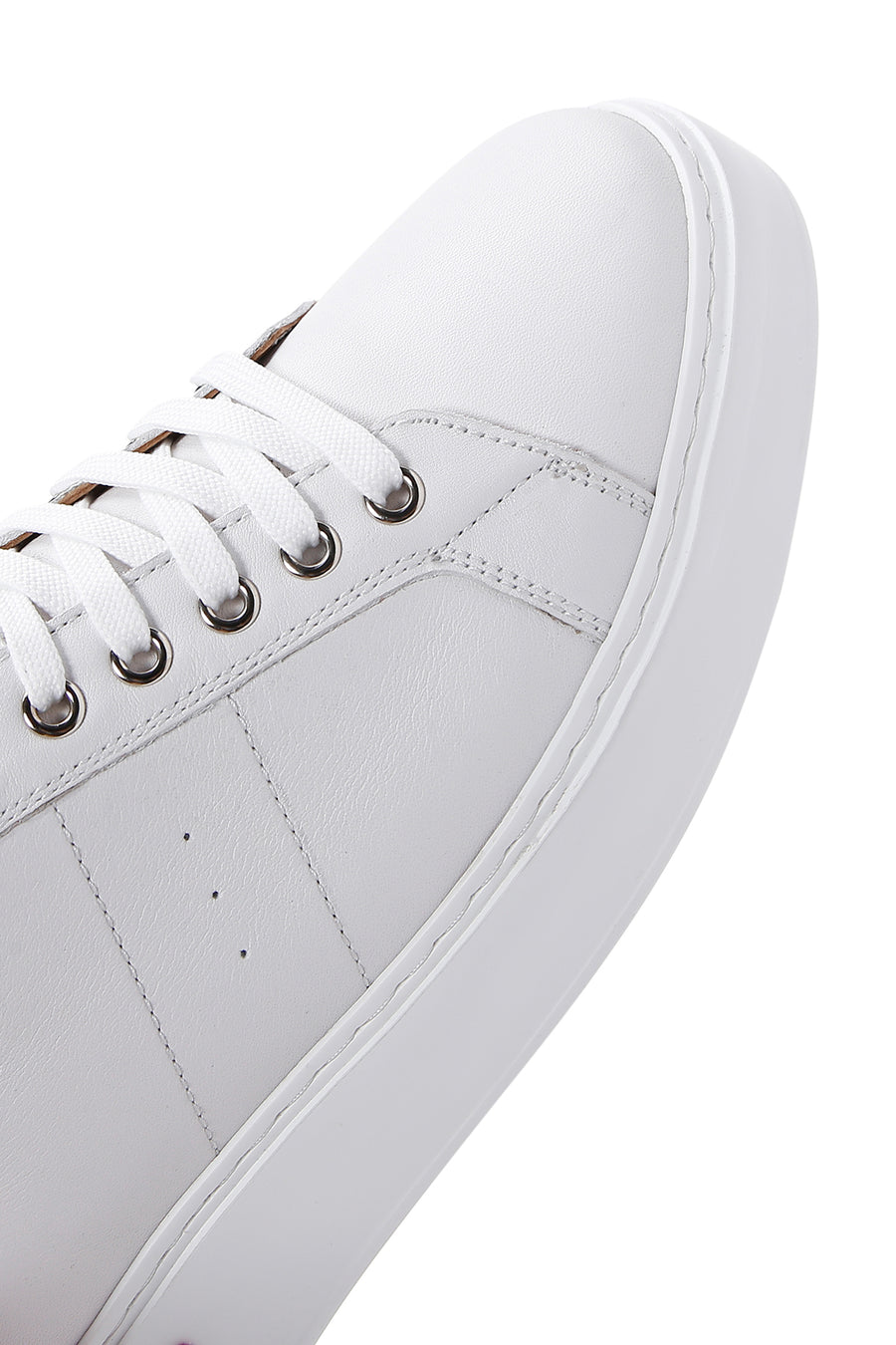 Erkek Beyaz Bağcıklı Deri Sneaker
