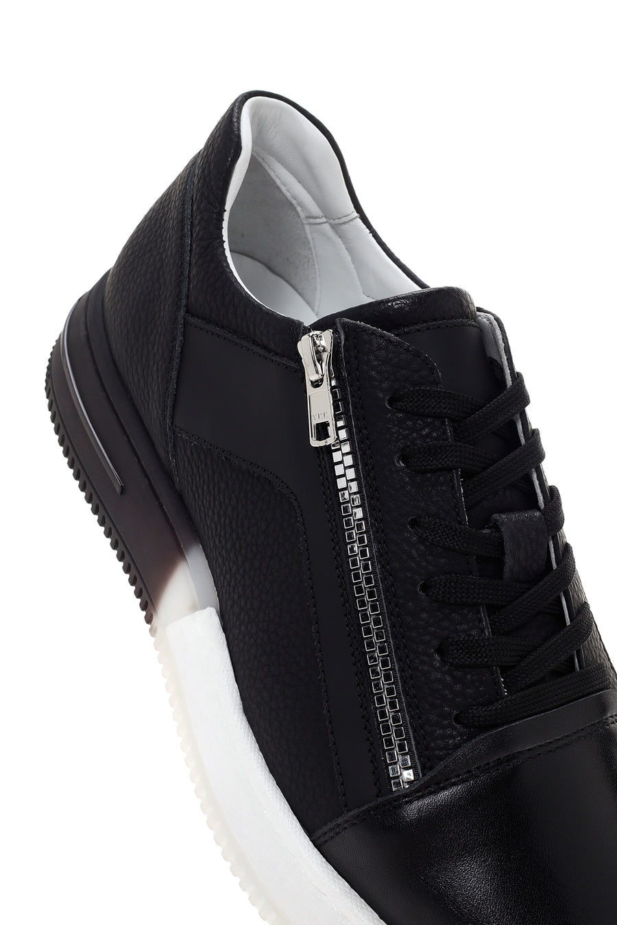 Erkek Siyah Kalın Tabanlı Deri Sneaker