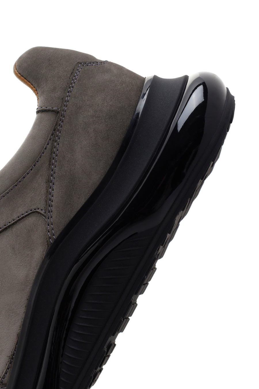 Erkek Siyah Koyu Gri Kalın Tabanlı Nubuk Deri Sneaker