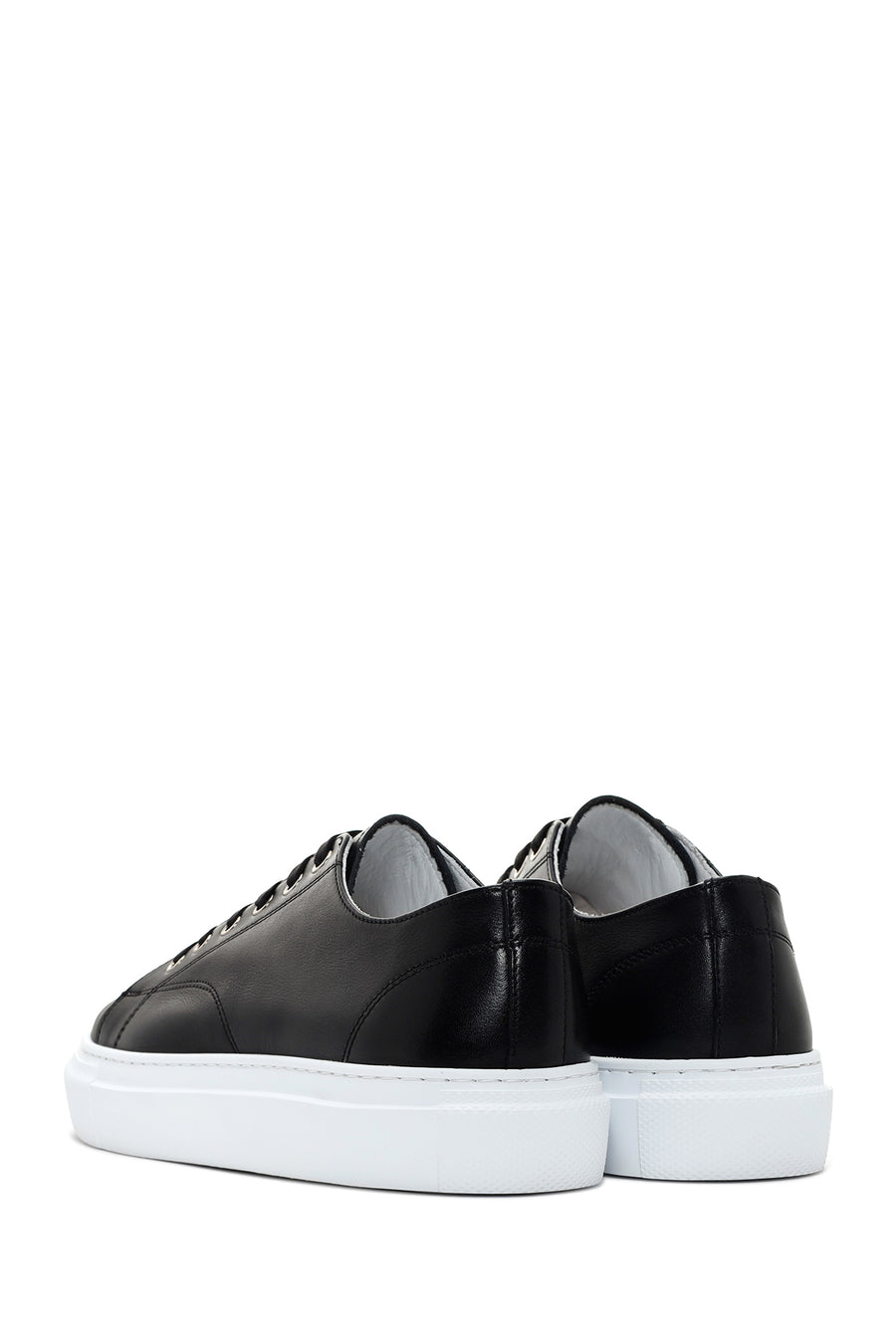 Erkek Siyah Bağcıklı Deri Sneaker