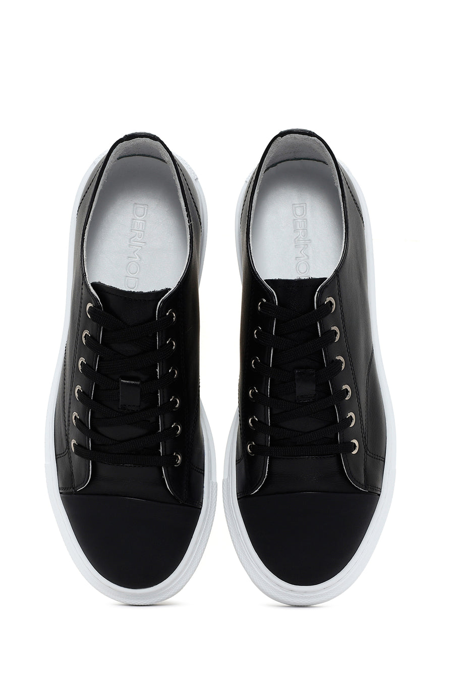 Erkek Siyah Bağcıklı Deri Sneaker