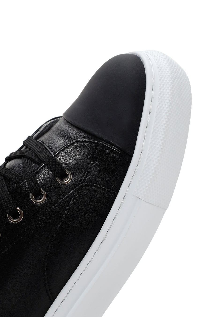 Erkek Siyah Bağcıklı Deri Sneaker