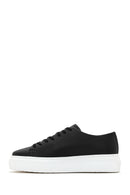 Erkek Siyah Kalın Tabanlı Bağcıklı Deri Sneaker | Derimod