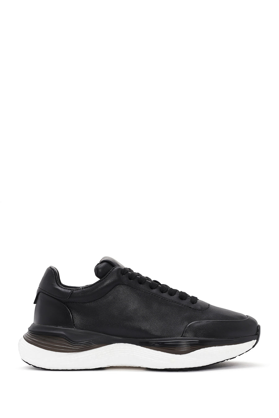 Men's Black Lace-up Thick-Sole Leather Sneaker 24SFD612318 | Derimod