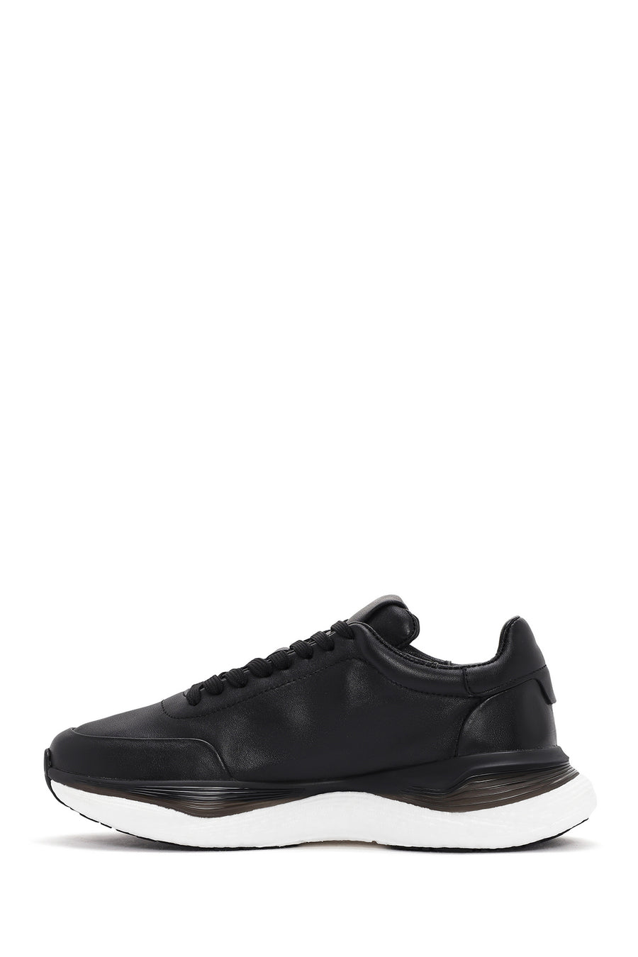 Men's Black Lace-up Thick-Sole Leather Sneaker