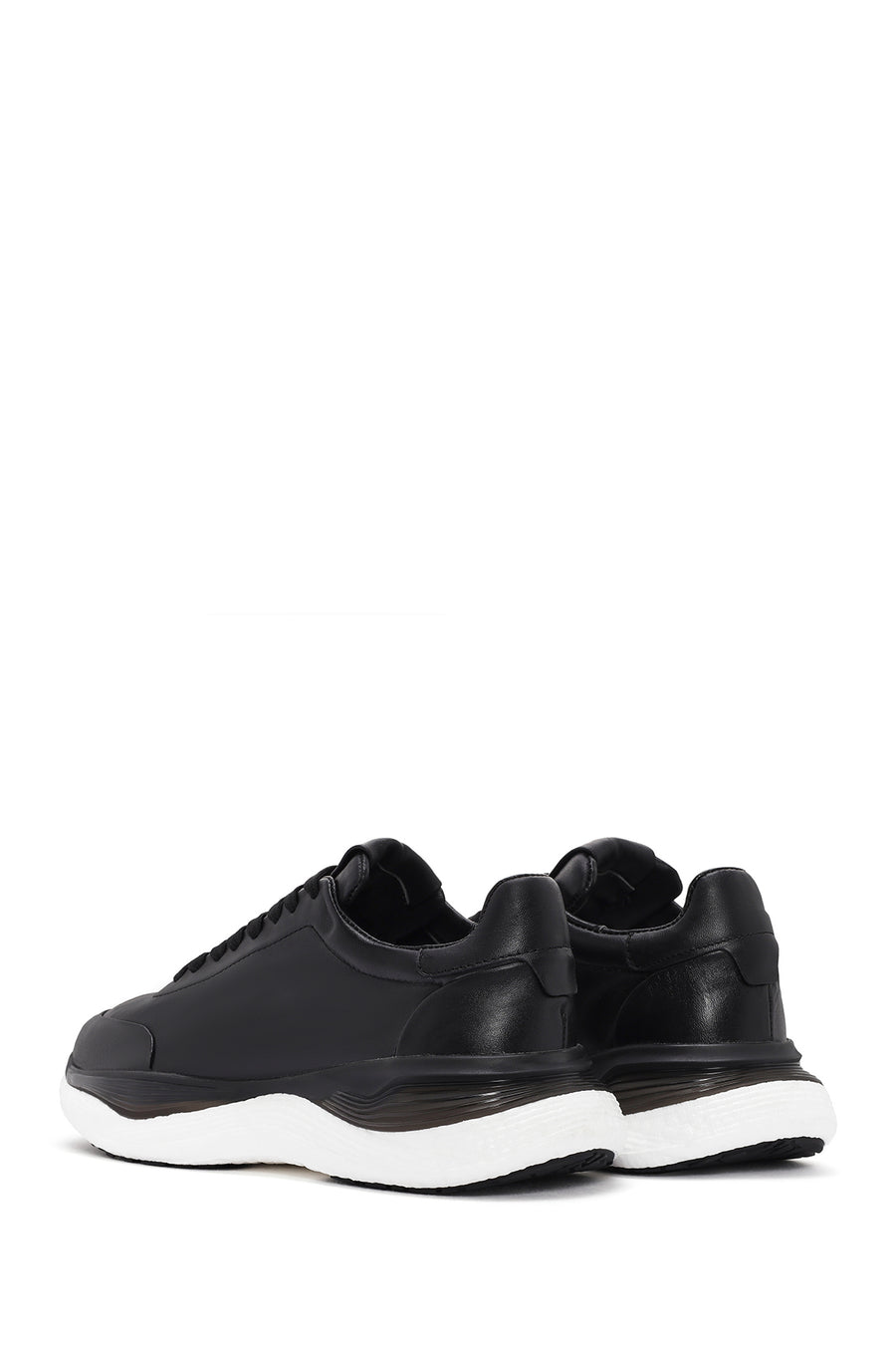 Men's Black Lace-up Thick-Sole Leather Sneaker